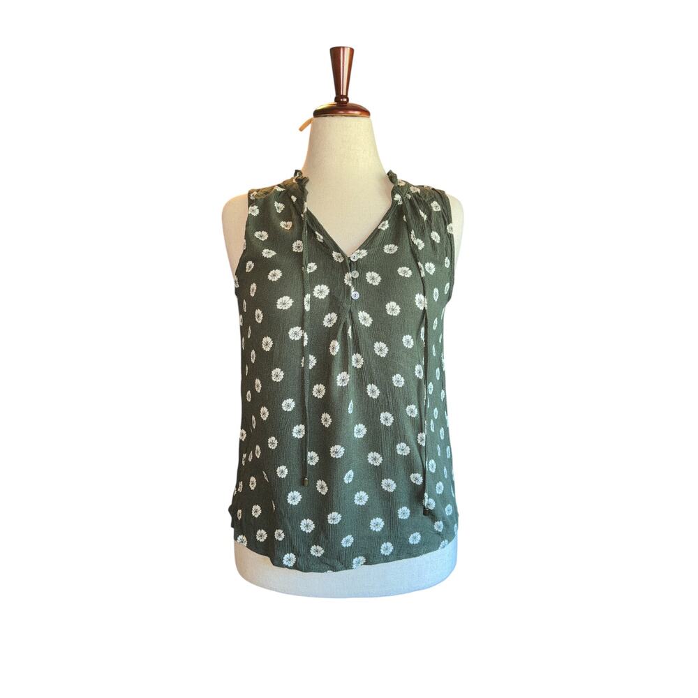 Market & Spruce‎ Green Floral Sleeveless Blouse | Tie Neck | Size Small
